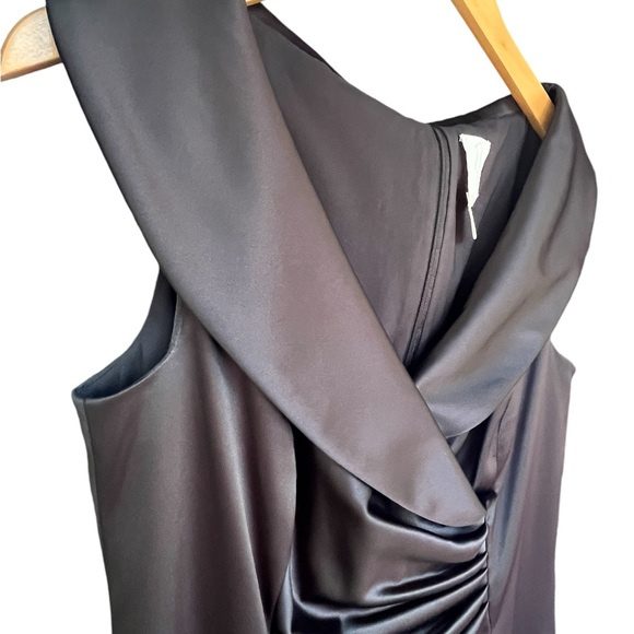Kay Unger for Ann Taylor Black Satin Ruched Detail MIDI Cocktail 10 - Picture 4 of 8